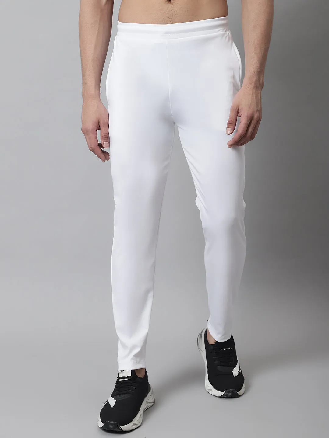 Men'S White Solid Streachable Lycra Trackpants