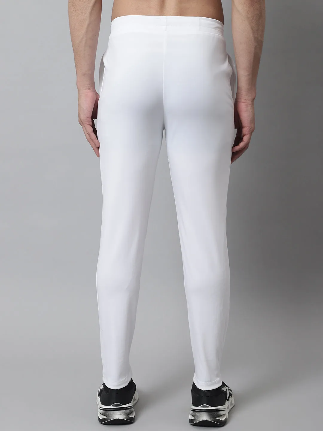 Men'S White Solid Streachable Lycra Trackpants