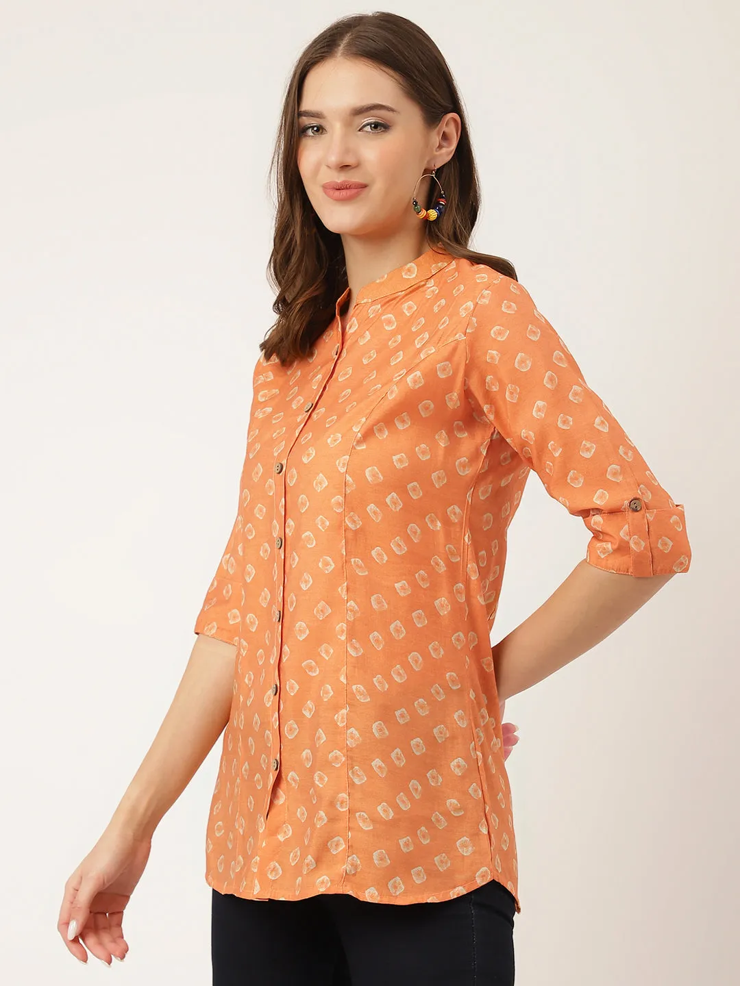 Mustard Printed Chanderi Silk Regular Top