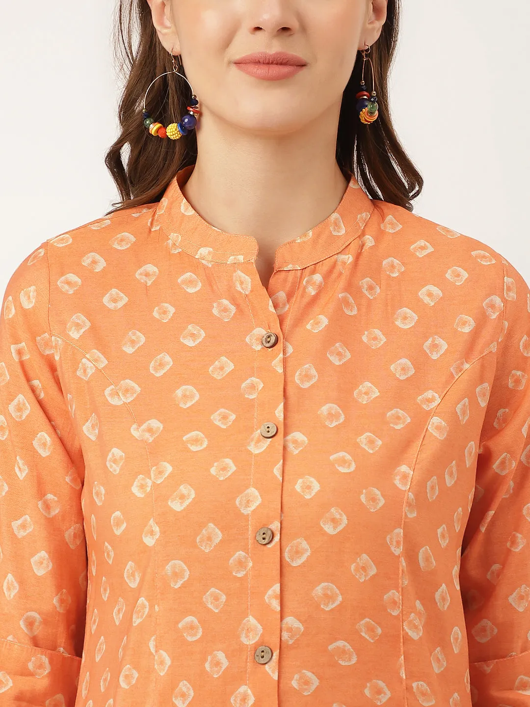 Mustard Printed Chanderi Silk Regular Top