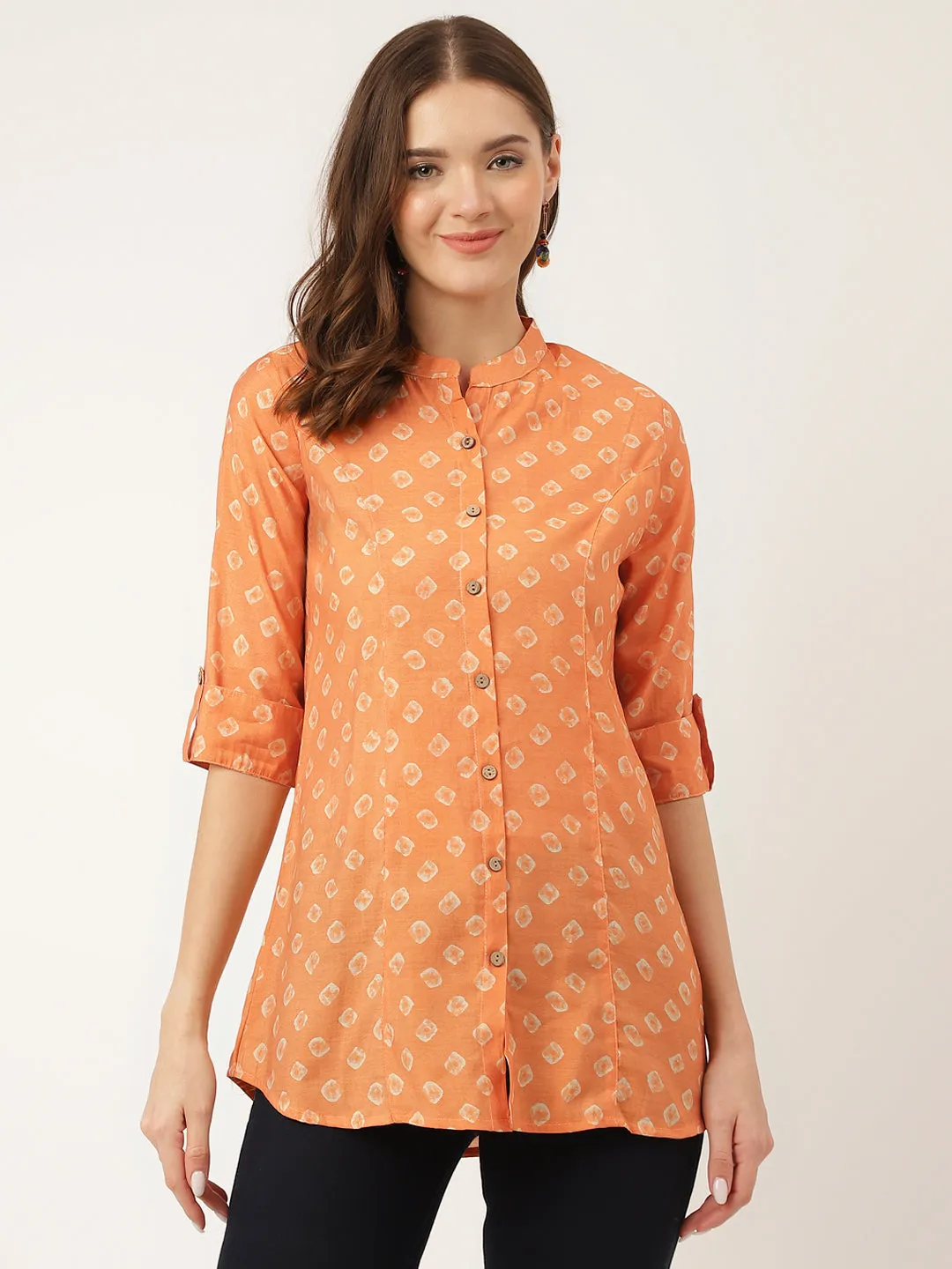 Mustard Printed Chanderi Silk Regular Top