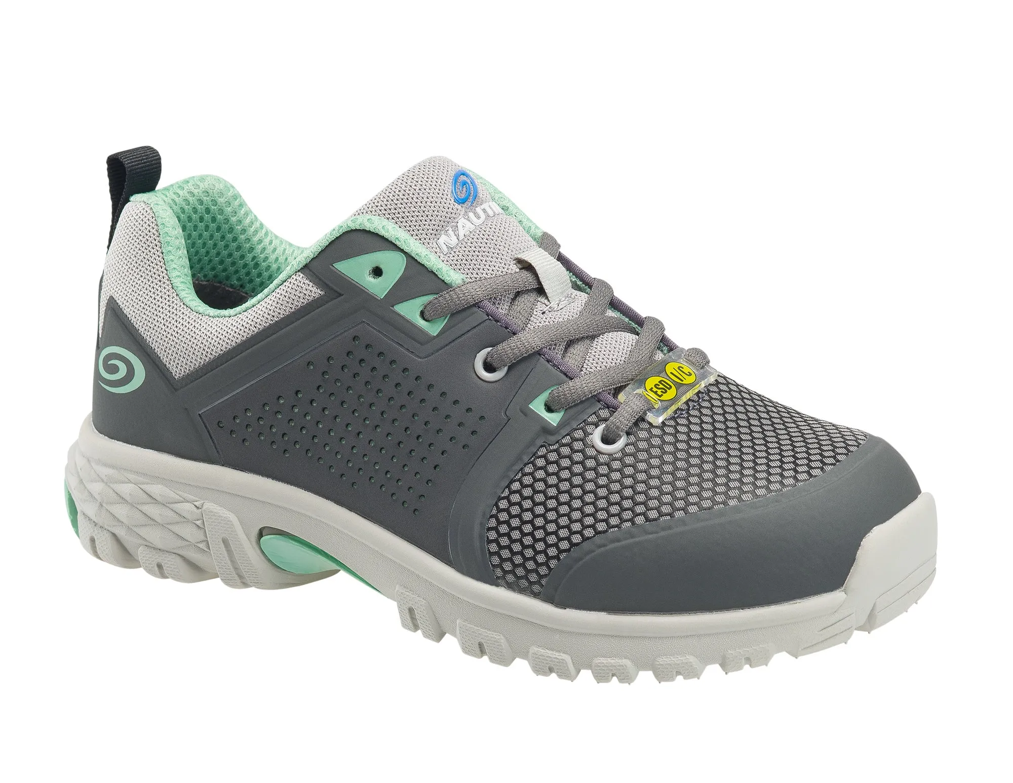 Nautilus Womens Grey/Mint Mesh Alloy Toe 1355 Zephyr ESD Work Shoes