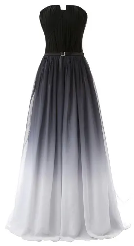 Navy Blue Ombre Gradient Chiffon Long Black Belt Ombre Black Gradient Custom Made Women Prom Dresses