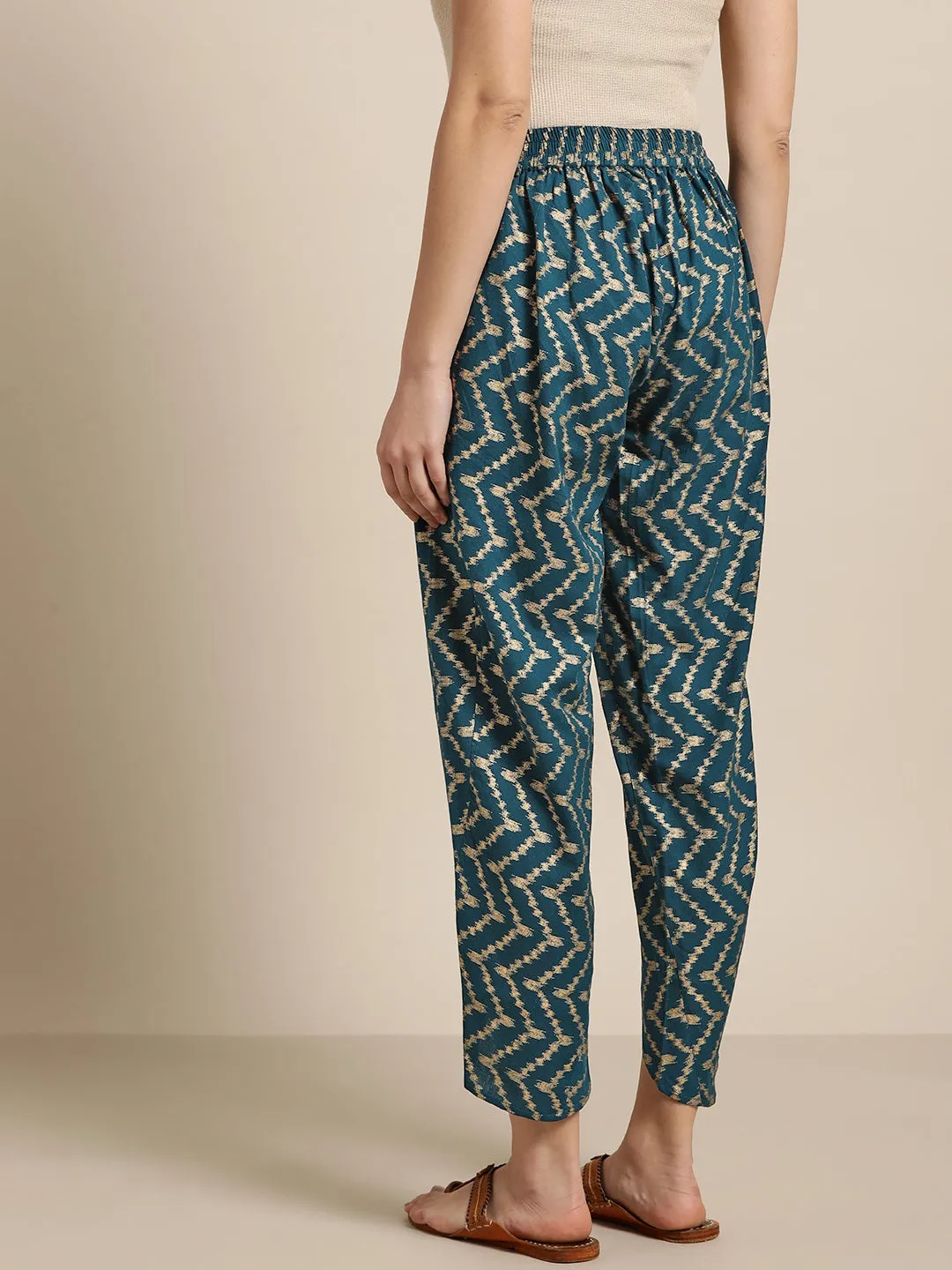 Navy Chevron Foil Tulip Pants