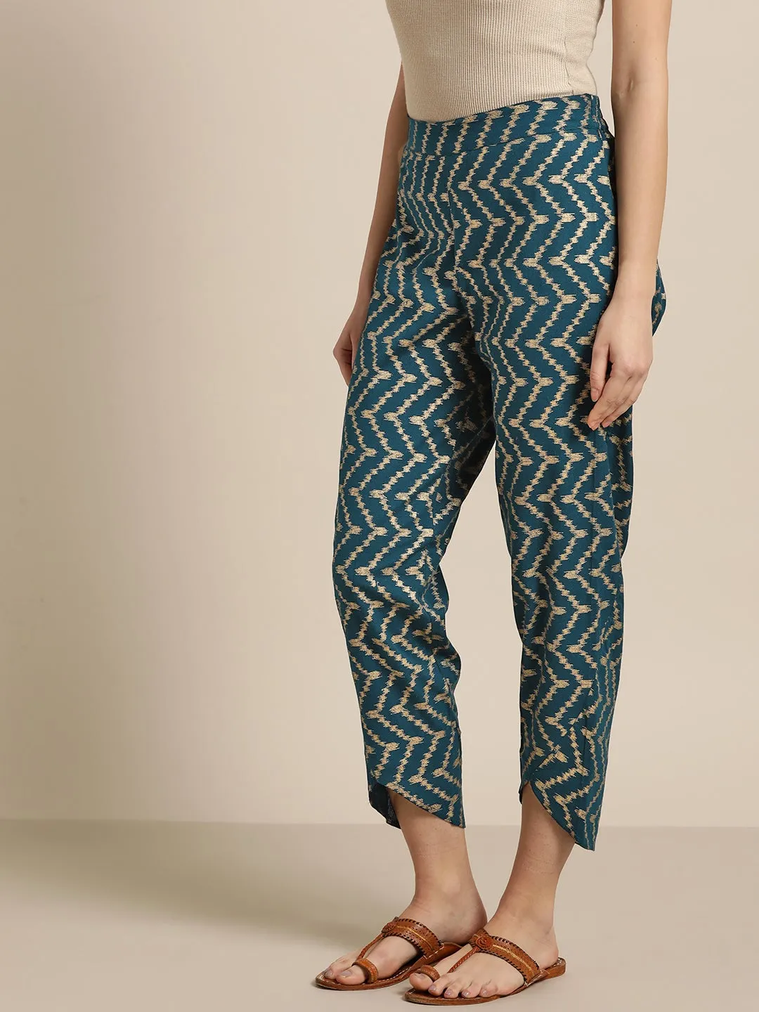 Navy Chevron Foil Tulip Pants