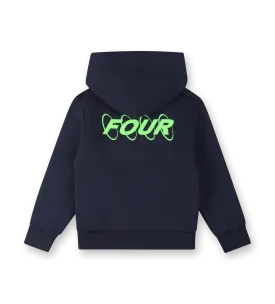 Neon Green Circles Logo Hoodie Marine Blue