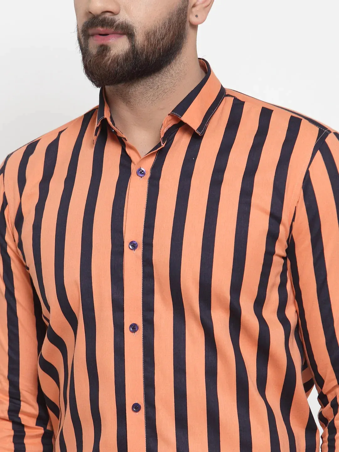 Orange Men'S Cotton Striped Formal Shirts