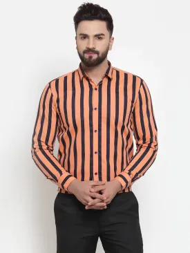 Orange Men'S Cotton Striped Formal Shirts