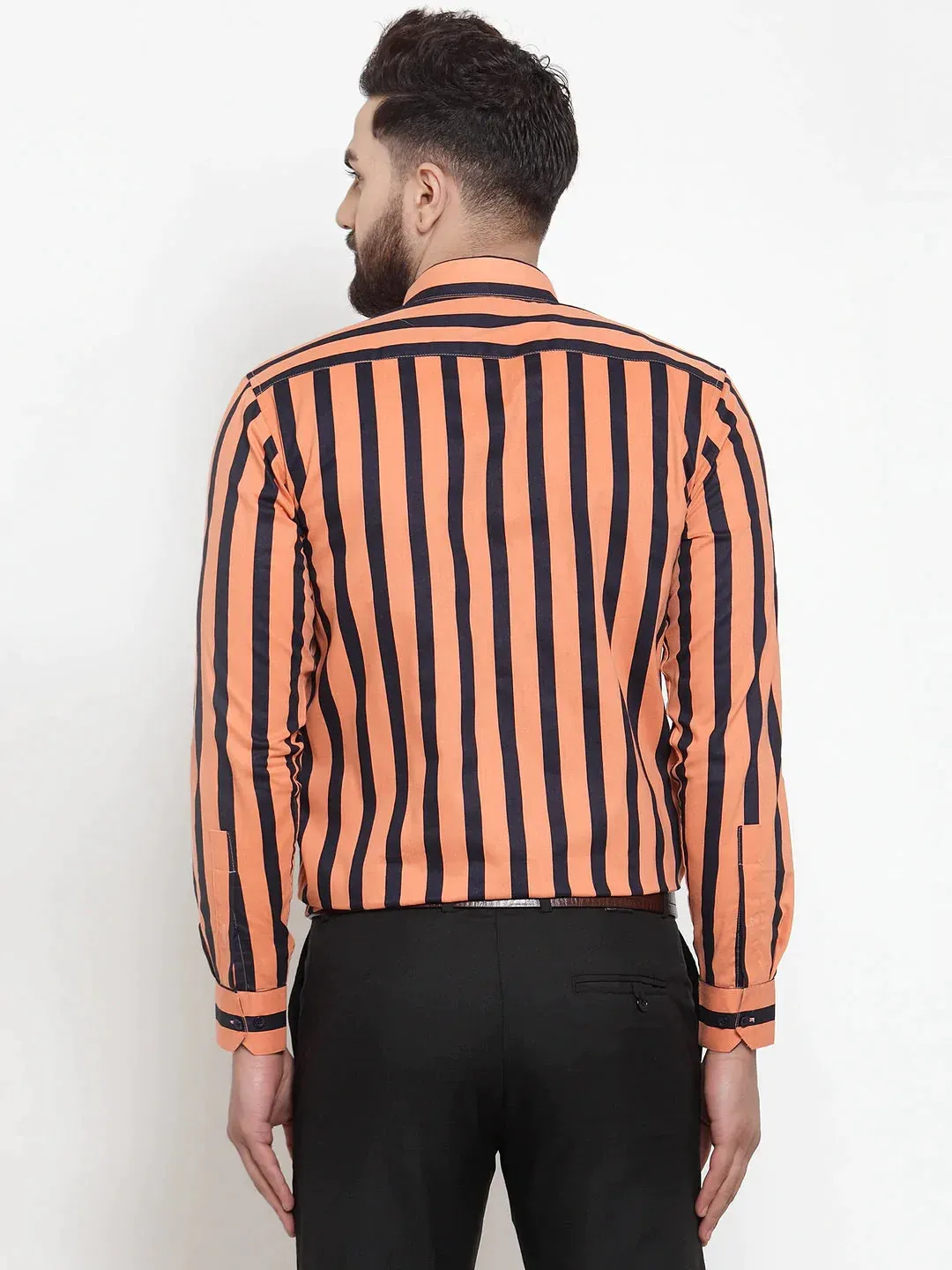 Orange Men'S Cotton Striped Formal Shirts