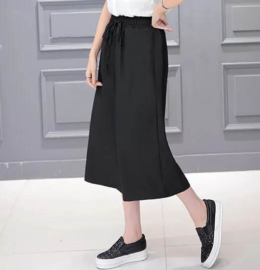 Pants Women 2017 Summer Seven Pants Casual High Waist Elastic Wide Leg Pants Chiffon Solid Fashion Trousers Plus Size XL 5 Color