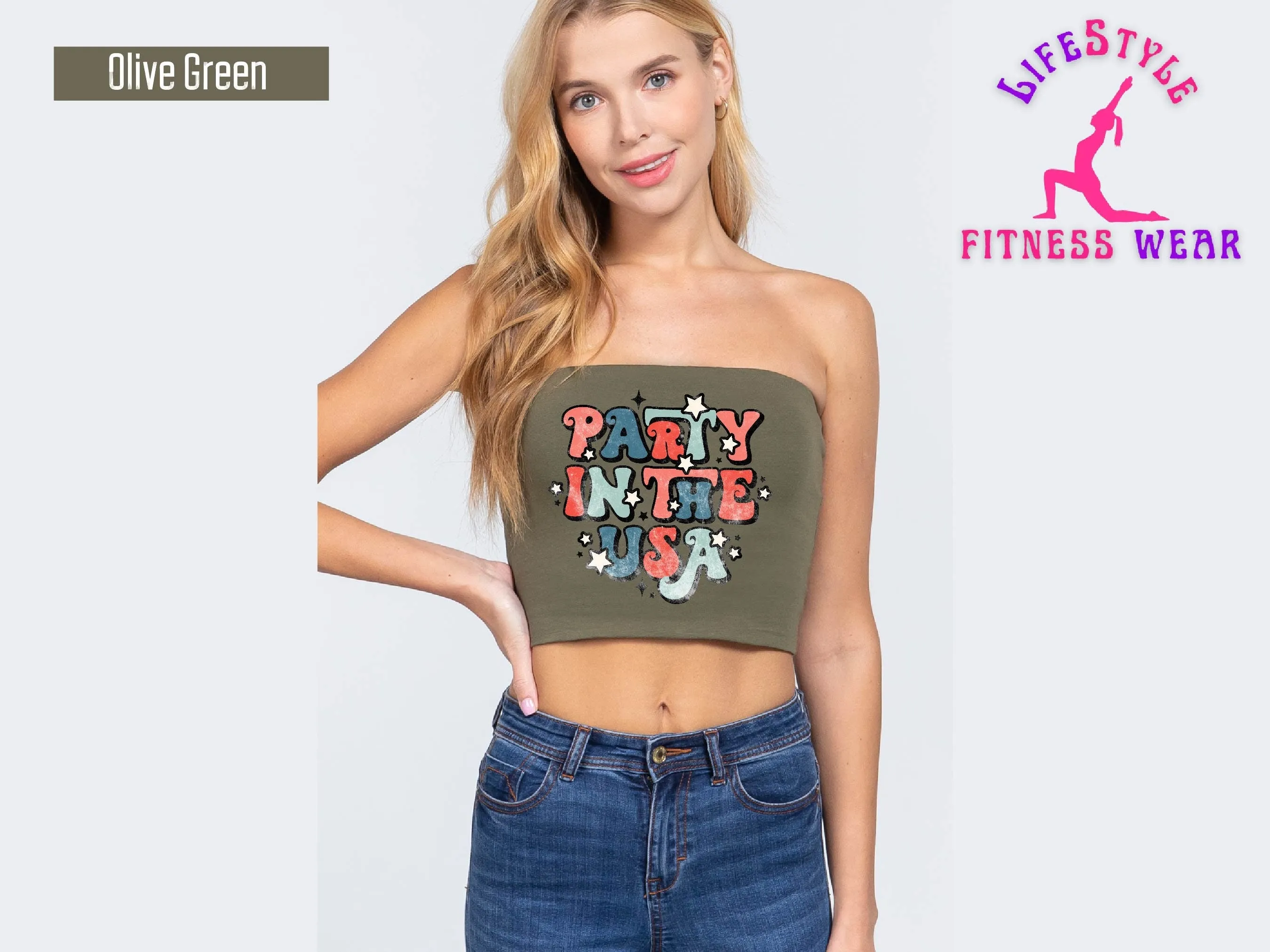 Party In the USA Tube Top - Tube Top One Shoulder Solid Crop Top Independence Day 4th of July