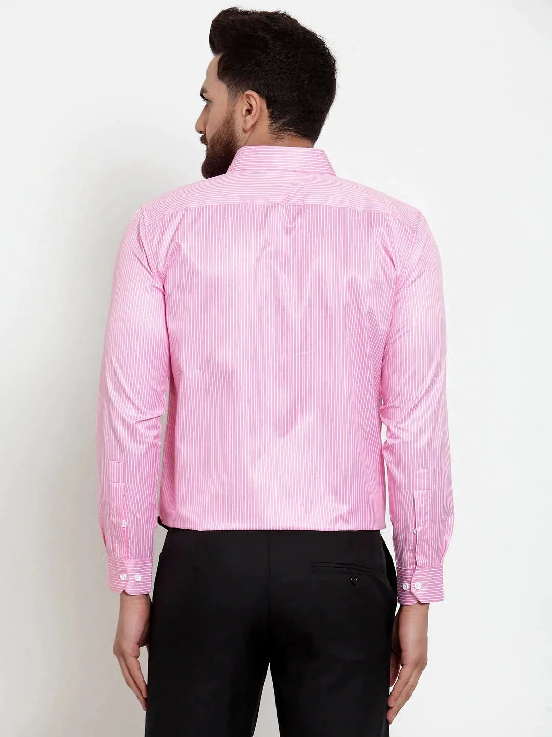 Pink Men'S Cotton Stiped Formal Shirts