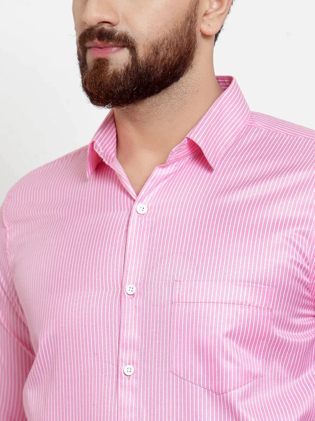 Pink Men'S Cotton Stiped Formal Shirts