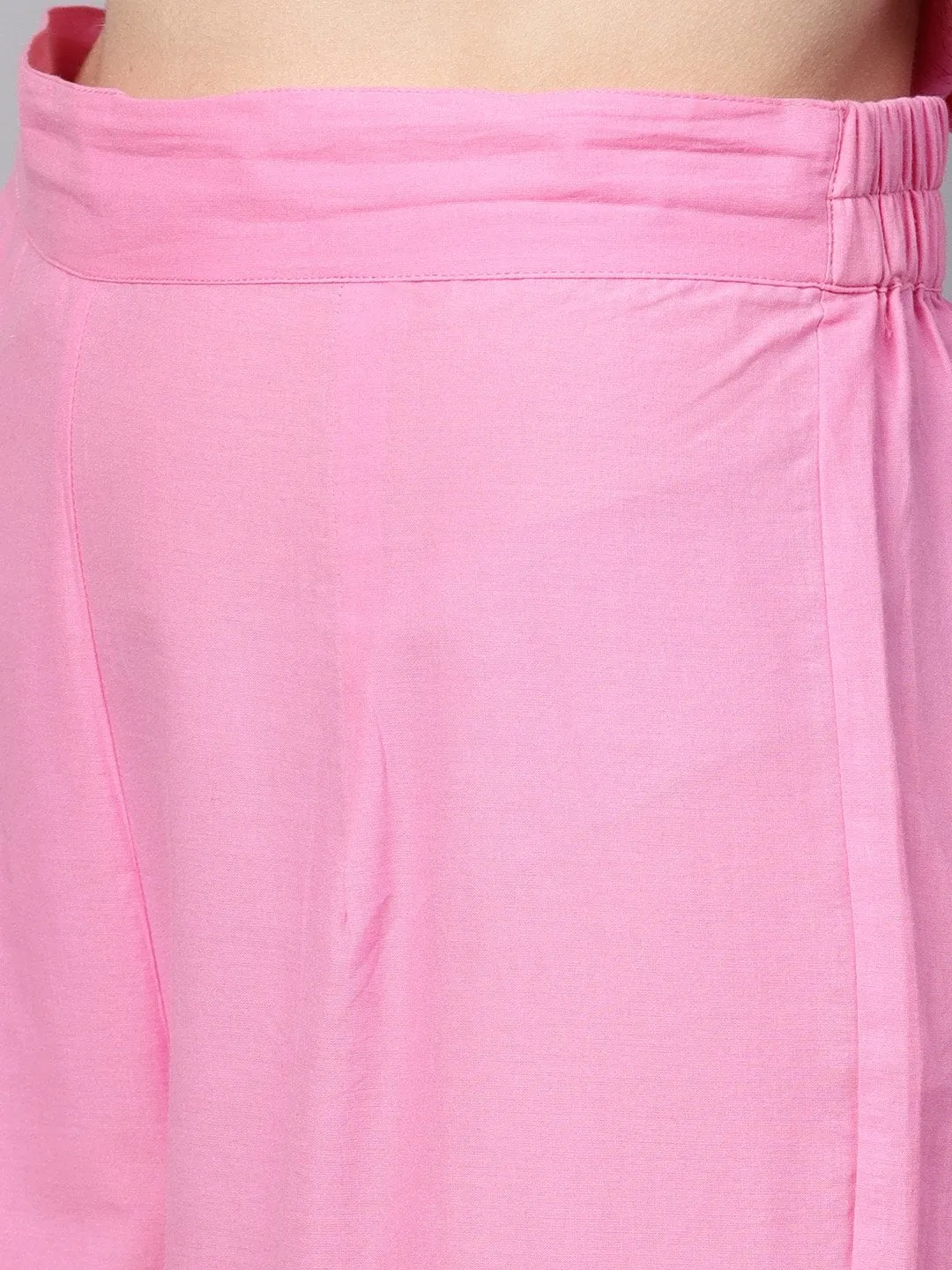 Pink Printed Sleeveless Kurta Set With Solid Pants