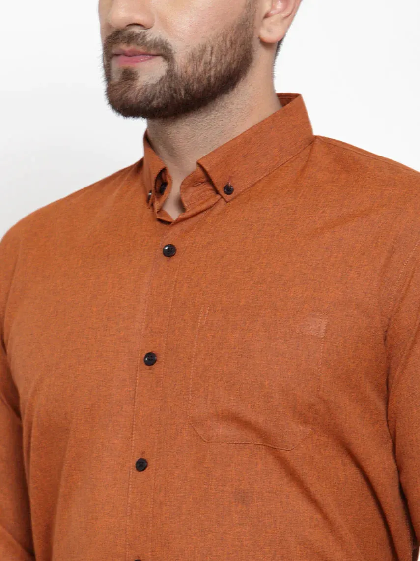 Rust Men'S Cotton Solid Button Down Formal Shirts