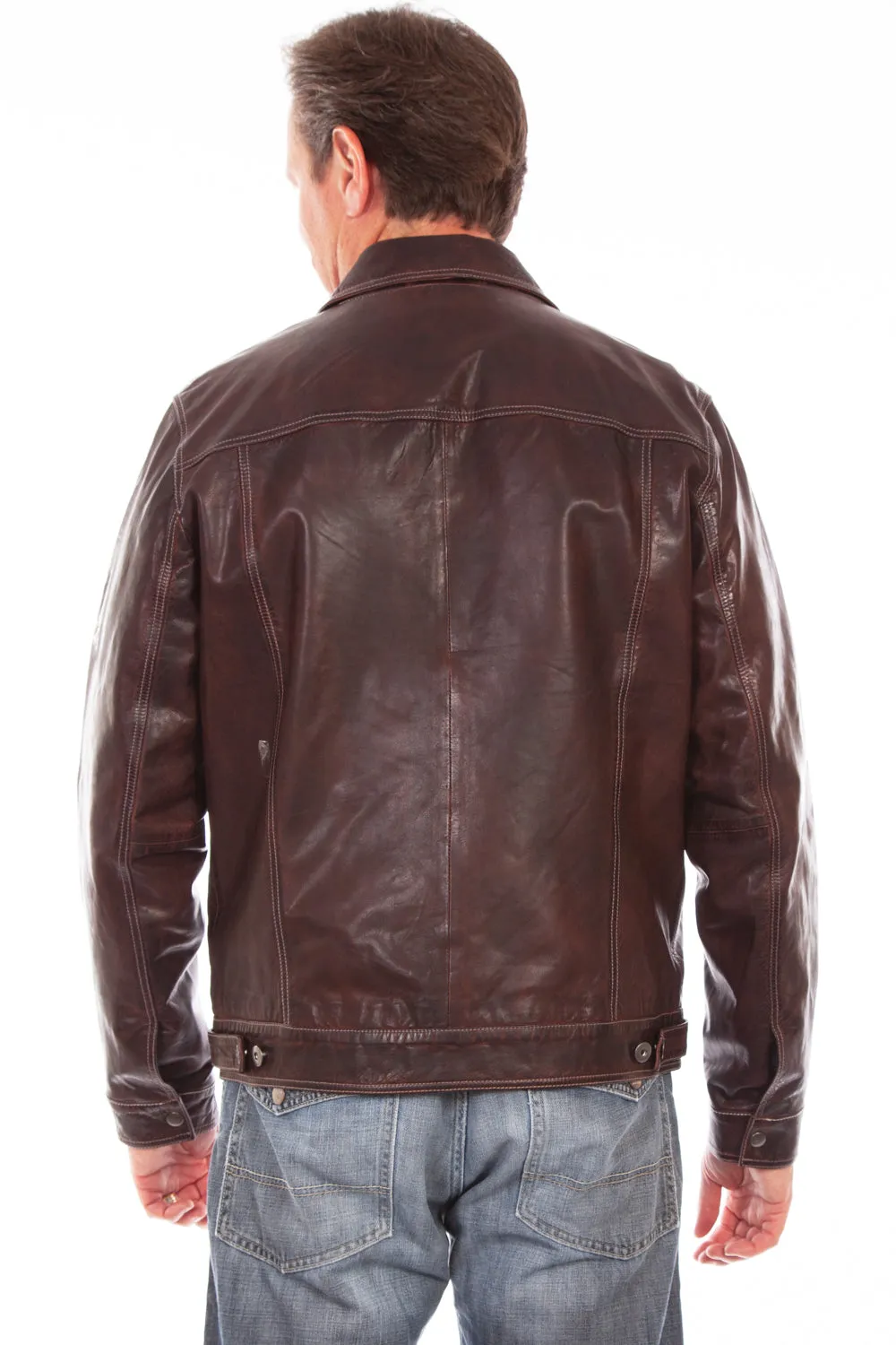 Scully Mens Chocolate Lamb Leather Washed Jean Jacket