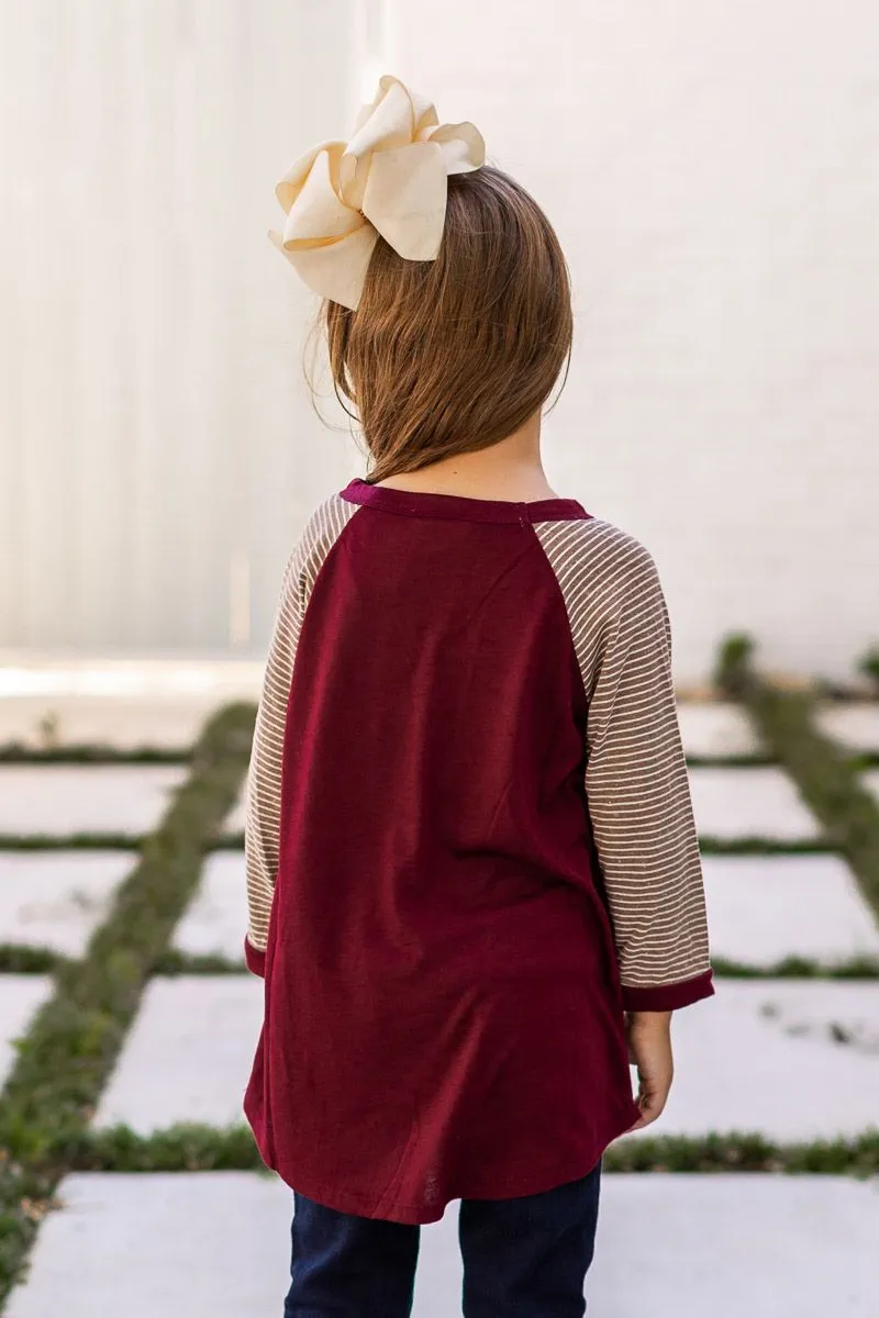 Southern Grace Girl's Maroon Striped Top