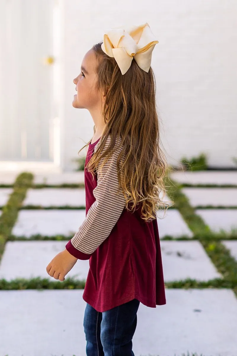 Southern Grace Girl's Maroon Striped Top