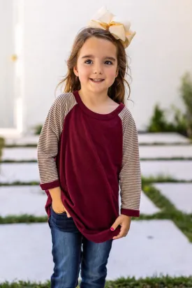 Southern Grace Girl's Maroon Striped Top