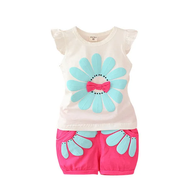 Summer Toddler Baby Girl Clothing Set Sunflower Girls Clothes Sets Kids Casual Sport Suit Set