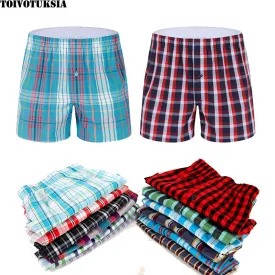 TOIVOTUKSIA Plaid Men Boxer Shorts Mens Underwear Trunks Cotton Cuecas Underwear boxers for male Woven Homme Boxer Arrow Panties