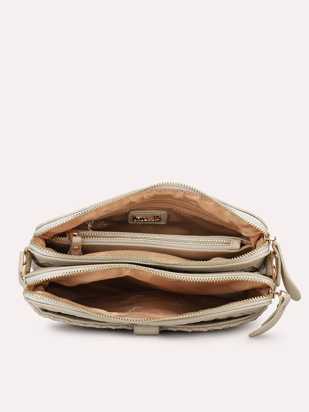 Women Beige Textured Sling Bag