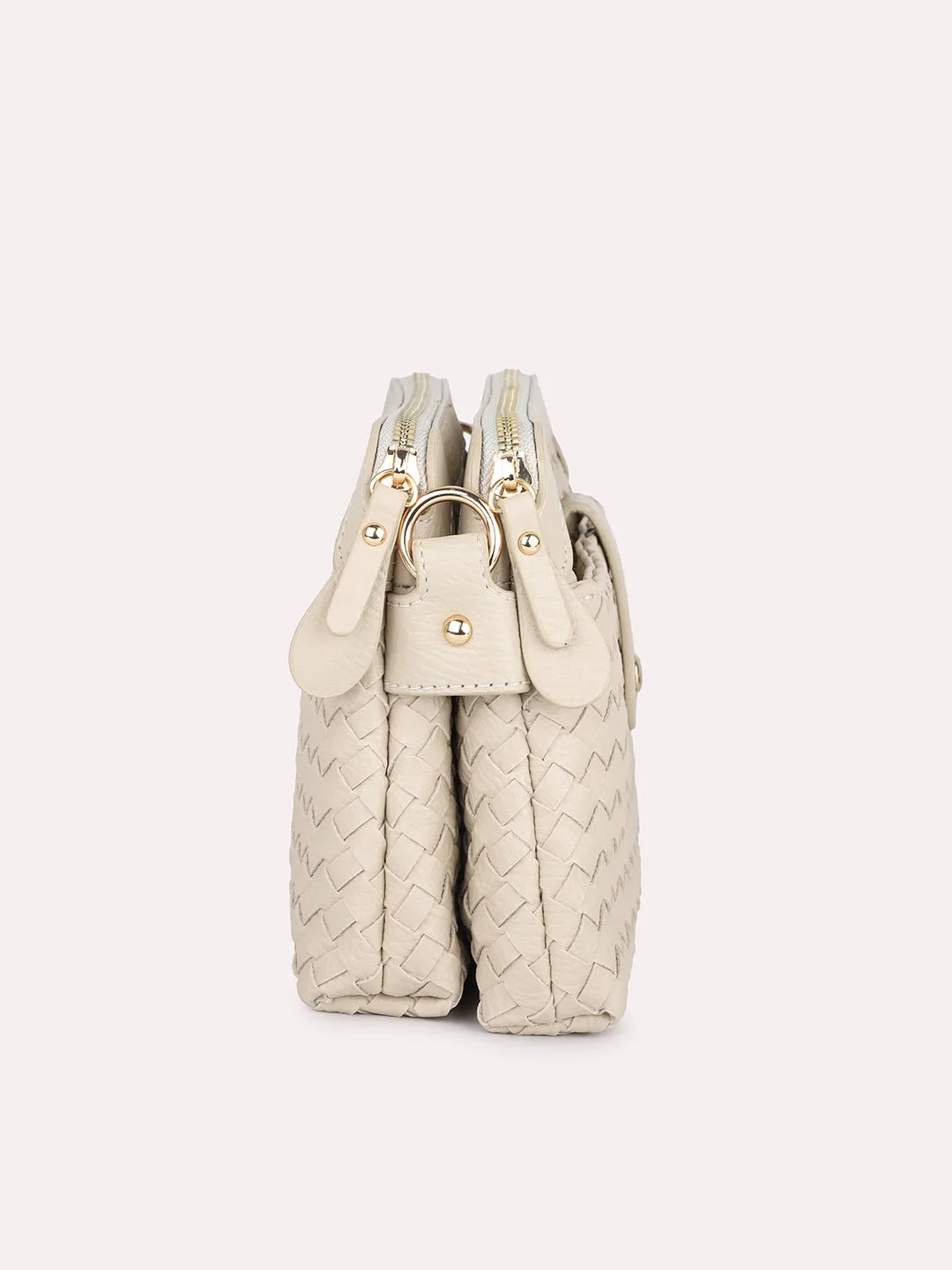 Women Beige Textured Sling Bag