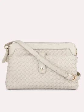 Women Beige Textured Sling Bag