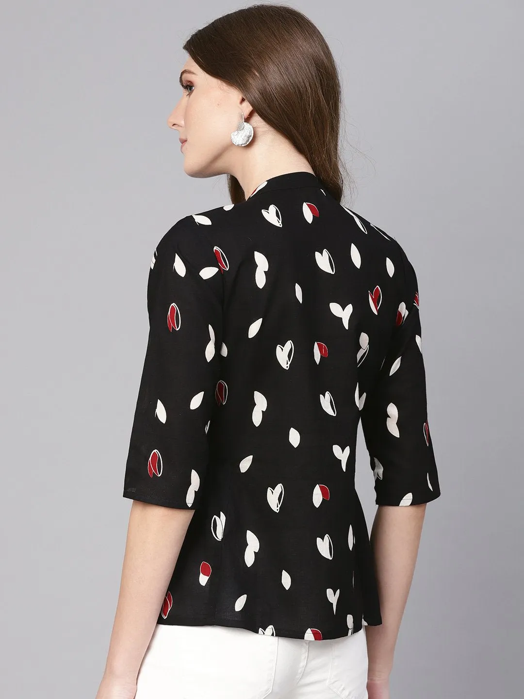 Women Black & White Printed Shirt Style Top