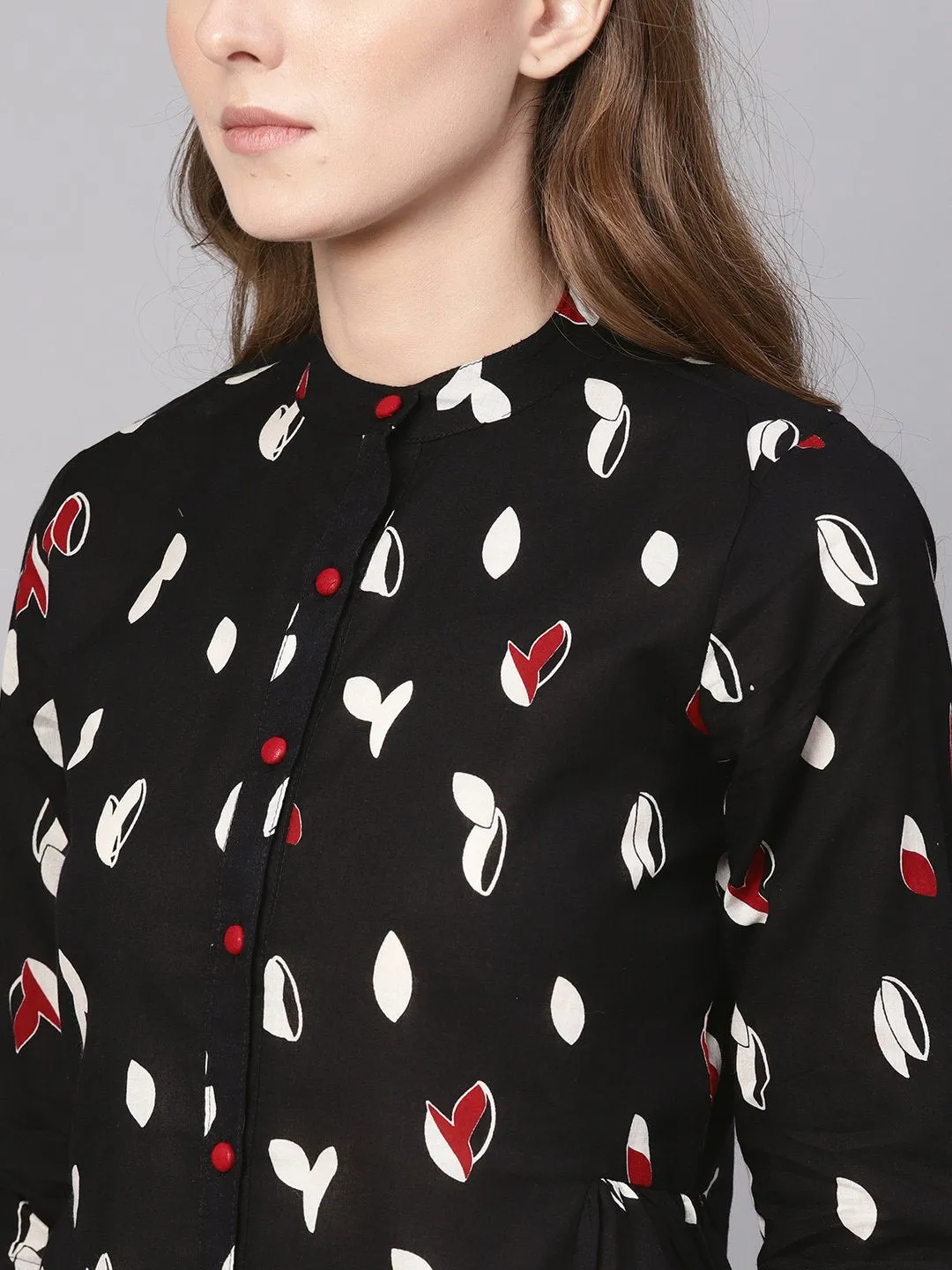 Women Black & White Printed Shirt Style Top