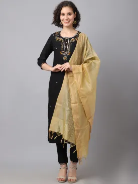 Women Black Rayon Kurta Set With Hand Jardozi Embroidery