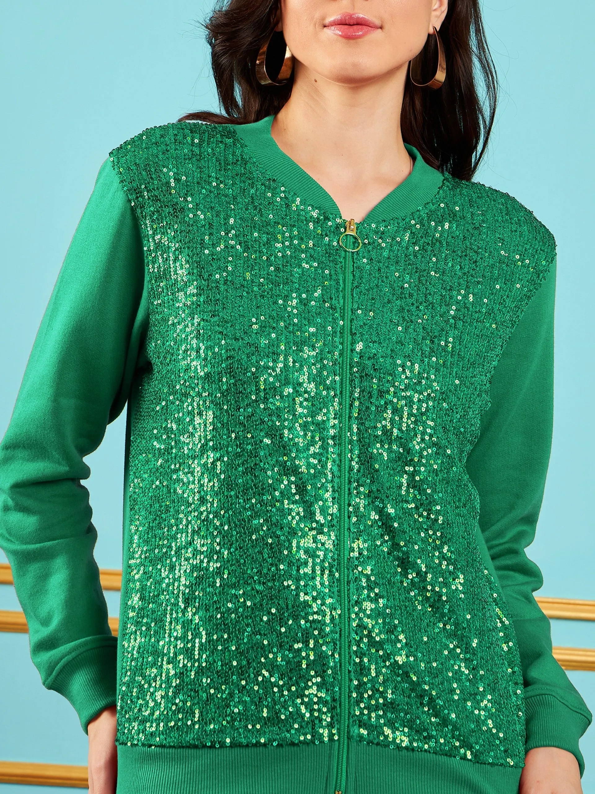 Women Green Sequin Jacket