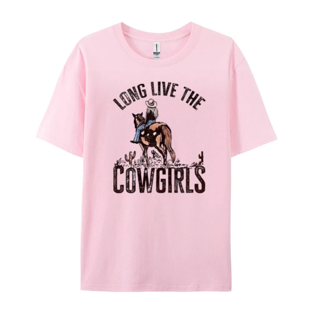 Women Long Live The Cowgirl Print Graphic T-shirt