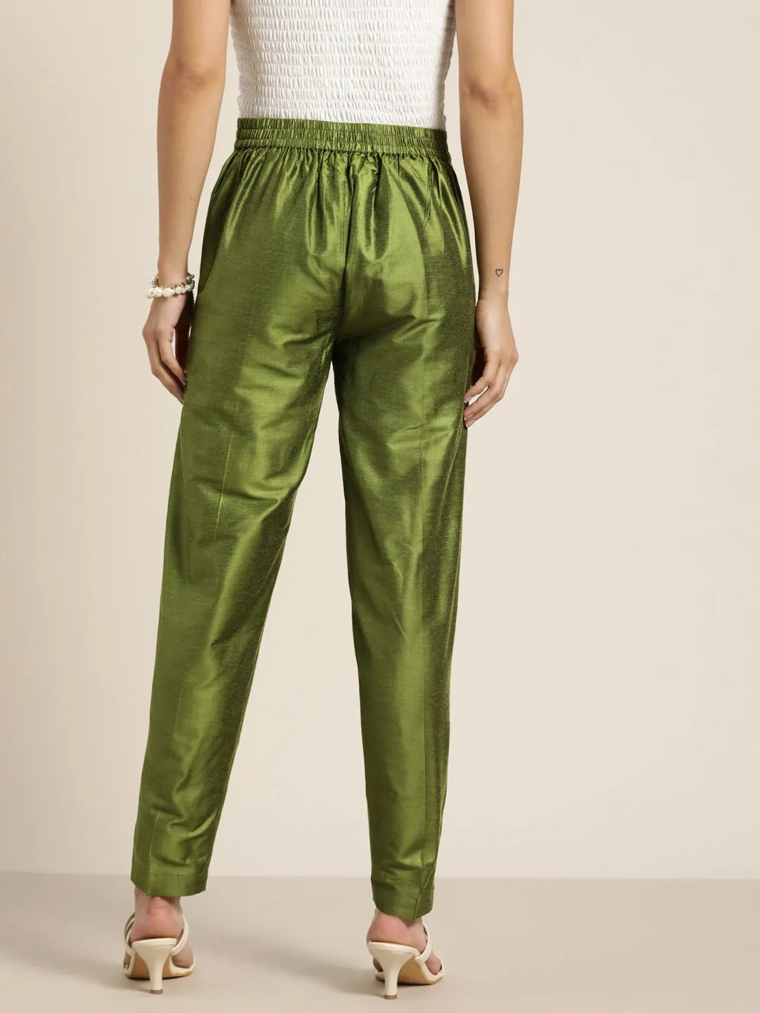 Women Olive Mirror Lace Pencil Pants