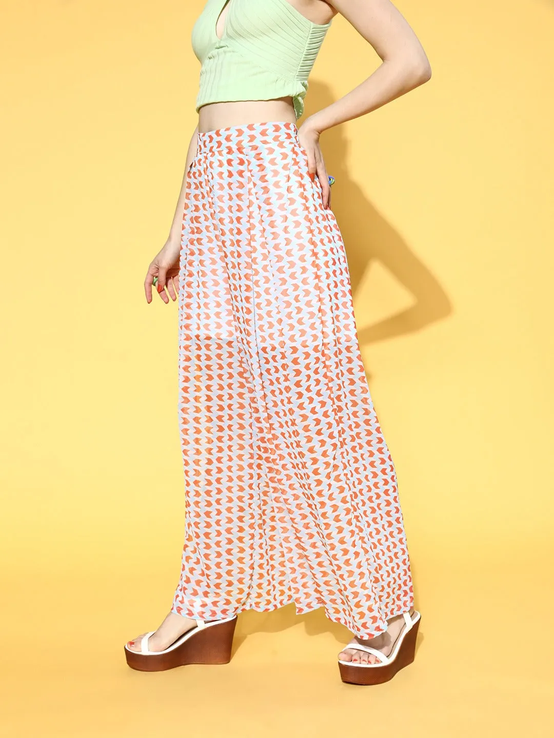 Women Orange Arrow Print Palazzo Pants