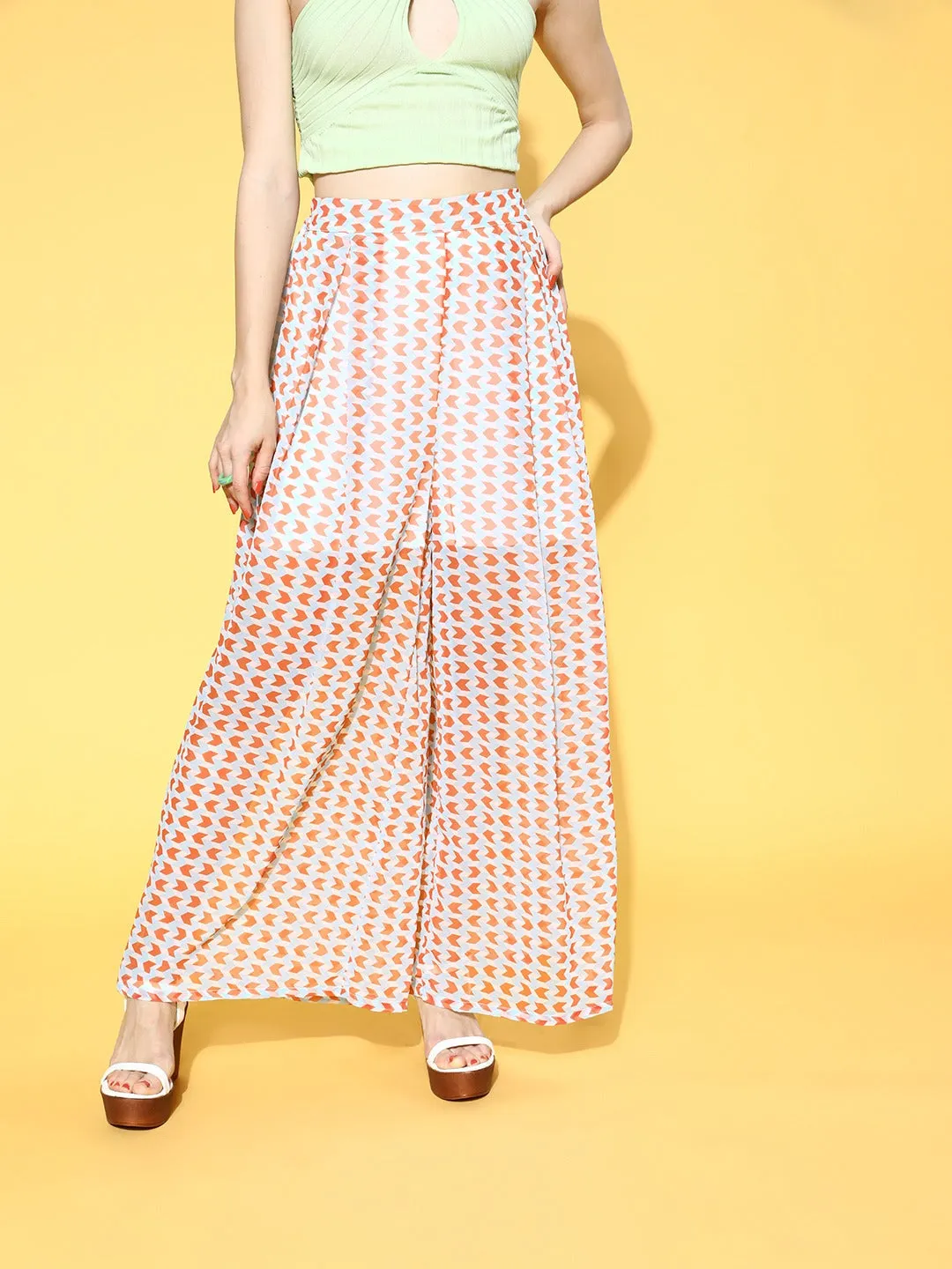 Women Orange Arrow Print Palazzo Pants