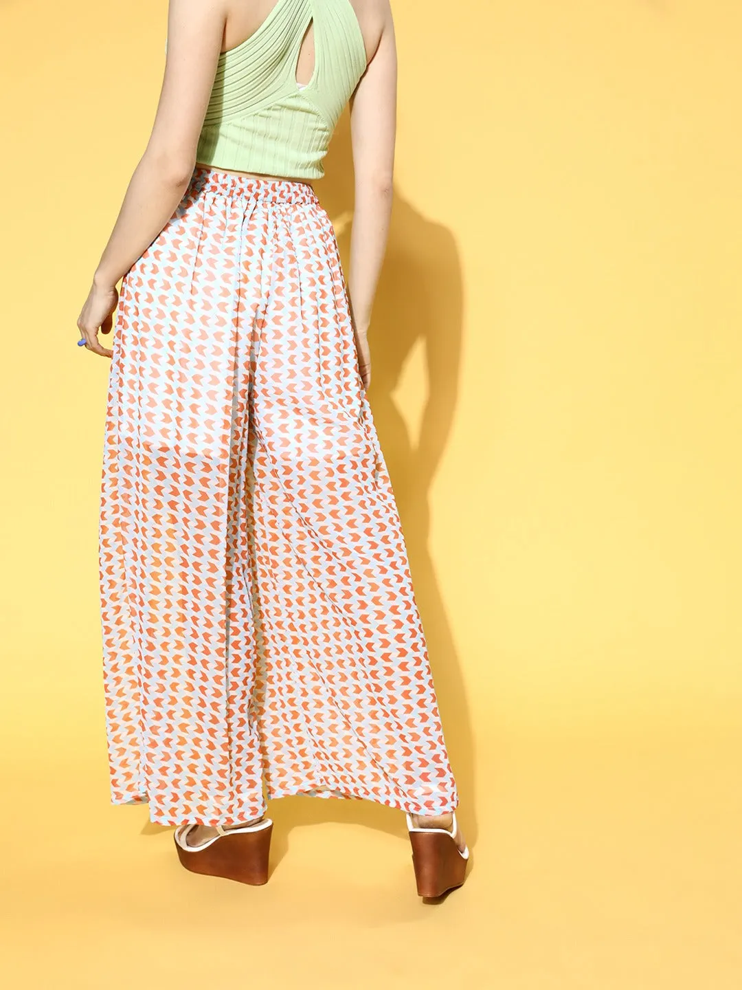 Women Orange Arrow Print Palazzo Pants