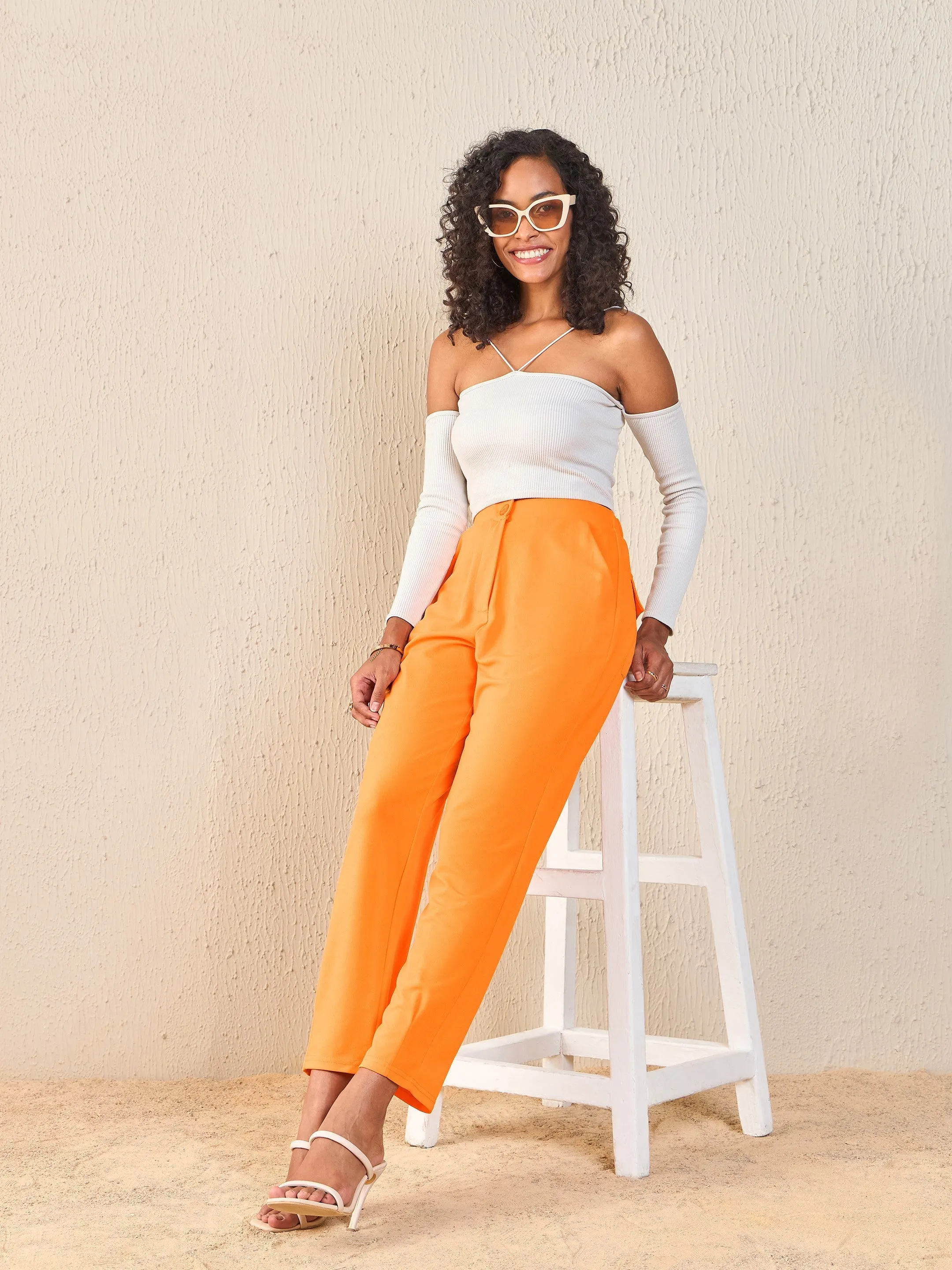 Women Orange Tapered Pants