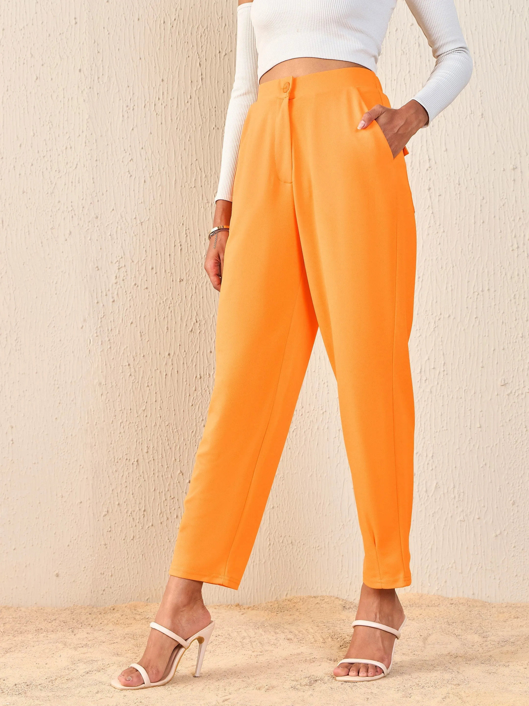 Women Orange Tapered Pants