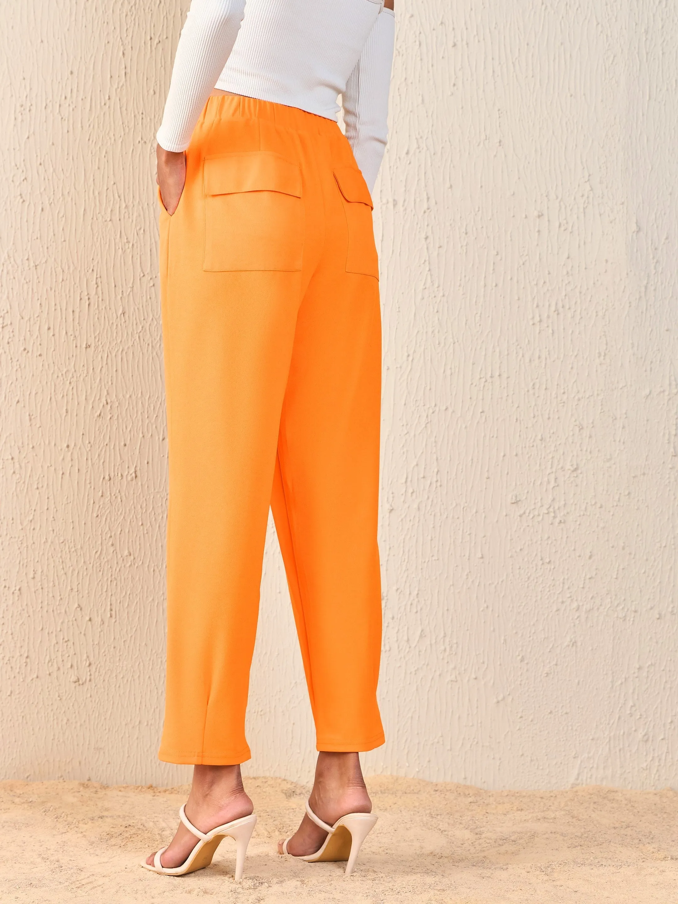 Women Orange Tapered Pants