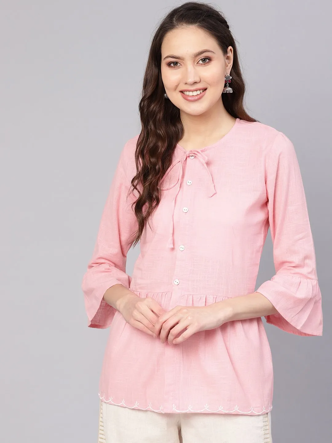 Women Pink Solid A-Line Tunic