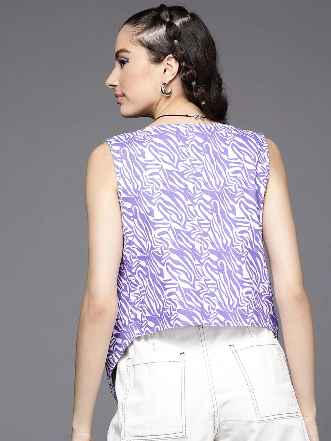 Women Purple Abstract Print Twill Waist Coast