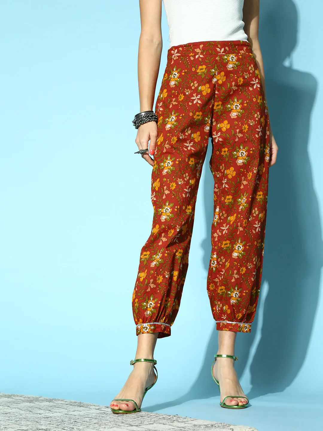 Women Rust All Over Cuff Hem Pants