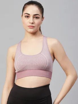 Women Striped Sports Bra - Ash Rose