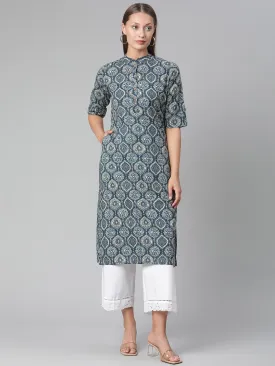 Women'S Indigo Cotton Straight Kurta