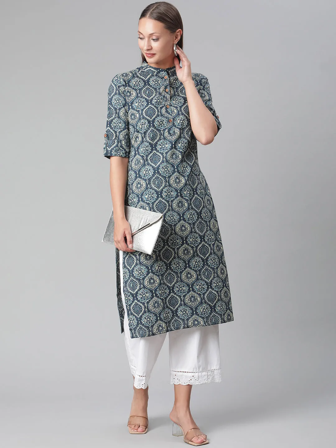 Women'S Indigo Cotton Straight Kurta