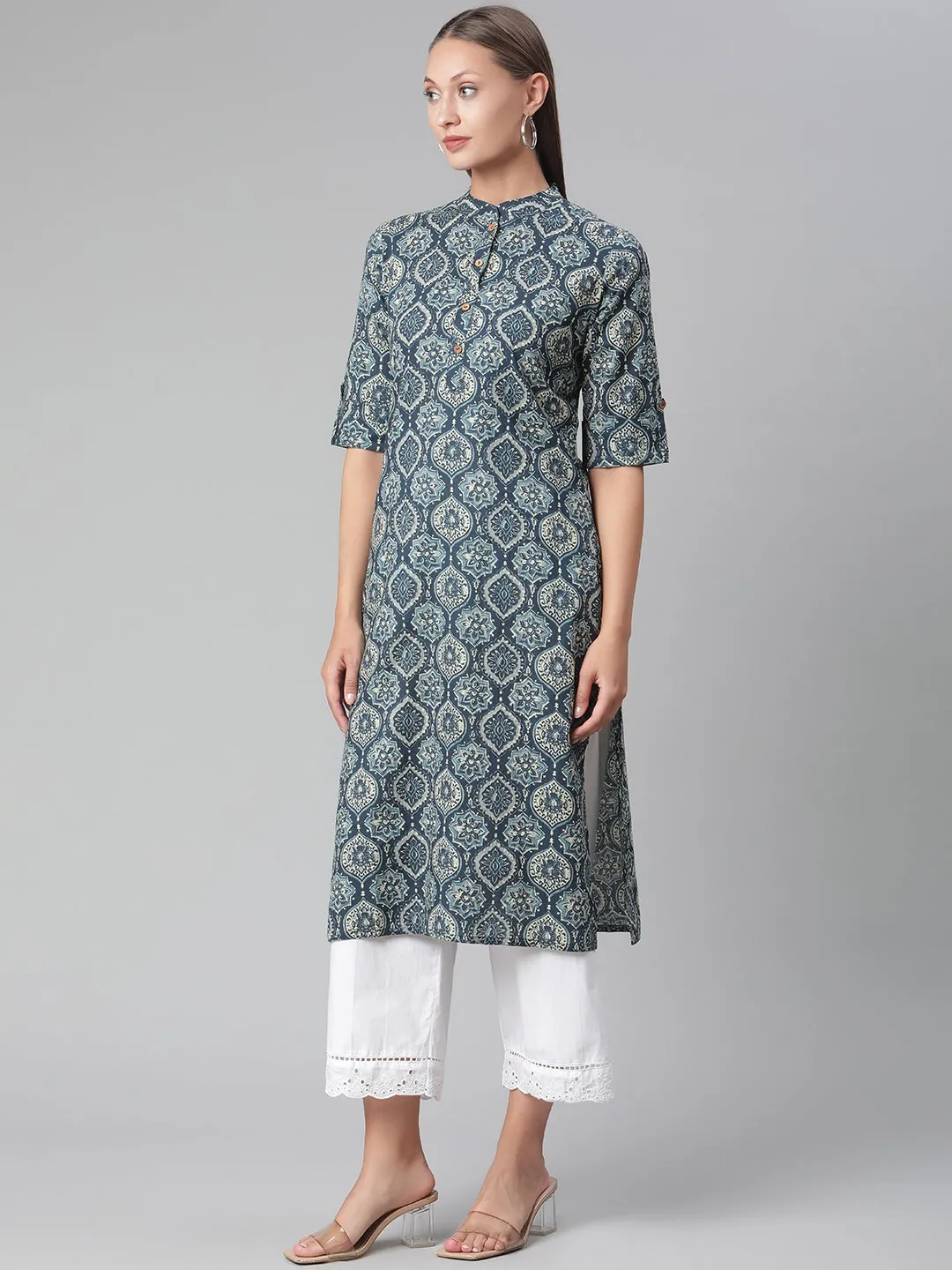 Women'S Indigo Cotton Straight Kurta