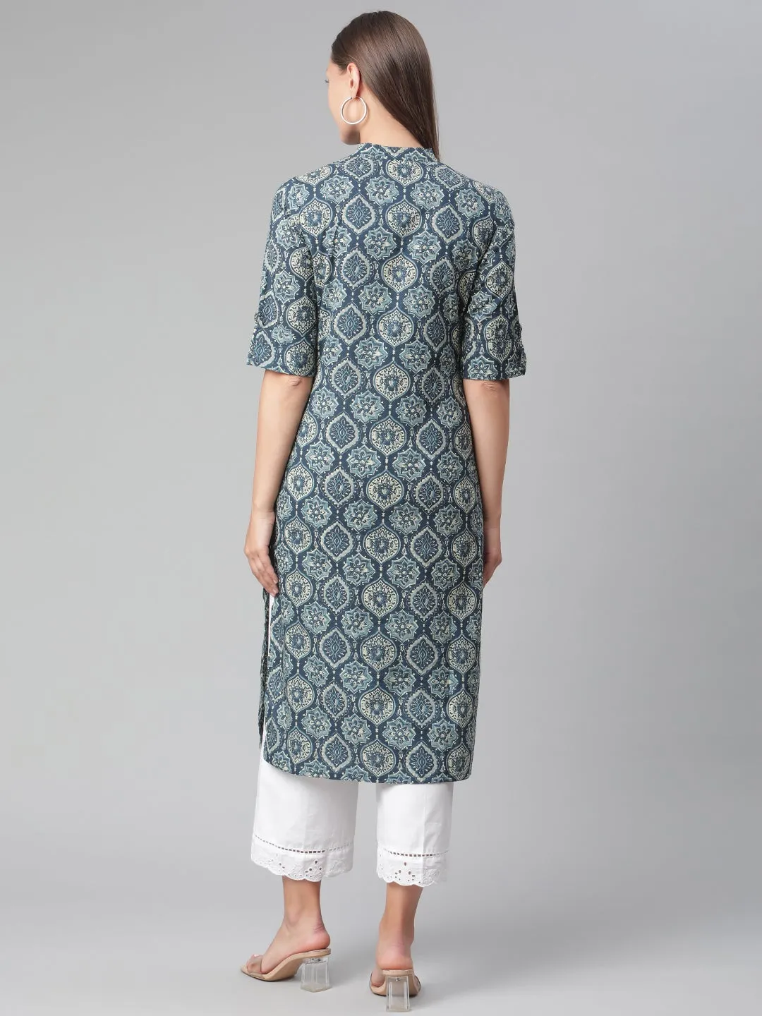 Women'S Indigo Cotton Straight Kurta